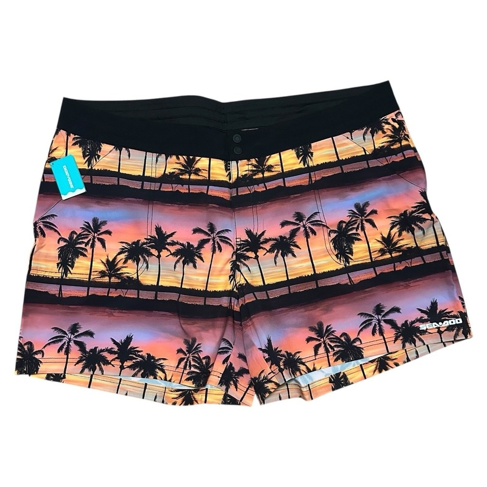 Sea-Doo Women's Sunset Palm Tree Board Shorts 2XL Multicolor Tropical Beach‎ NWT